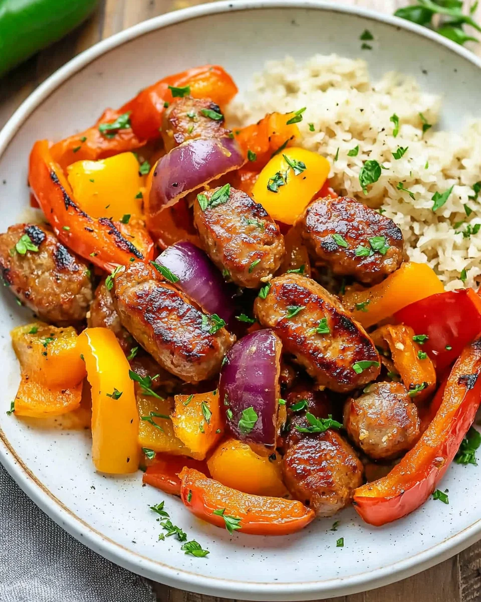 10 Minute Air Fryer Chicken Sausage and Veggies