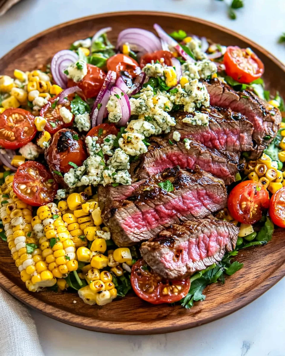 Balsamic Steak Gorgonzola Salad with Grilled Corn