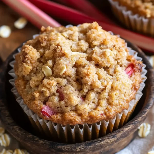 Rhubarb Oat Muffins with Cinnamon Butter Crumble