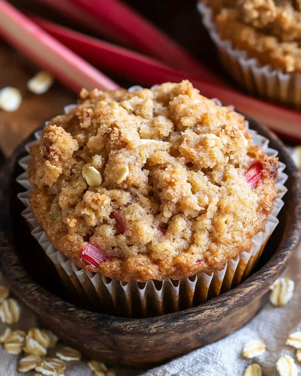 Rhubarb Oat Muffins with Cinnamon Butter Crumble