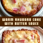 Warm Rhubarb Cake with Butter Sauce 20 Pinterest Hidden Image