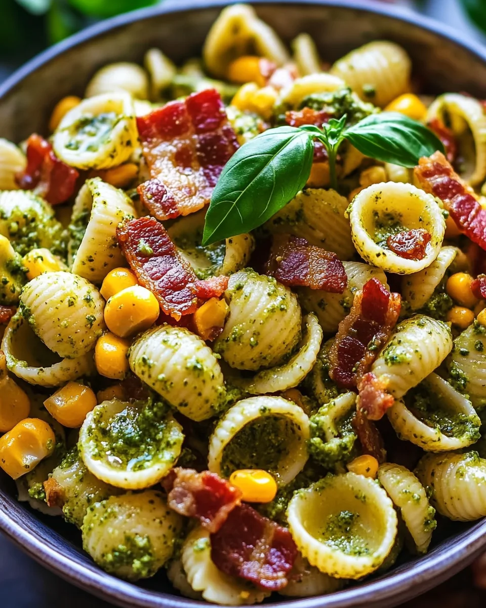 Corn Pasta Salad with Bacon and Creamy Pesto Dressing 18 Corn