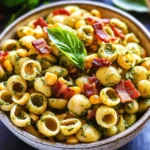 Corn Pasta Salad with Bacon and Creamy Pesto Dressing