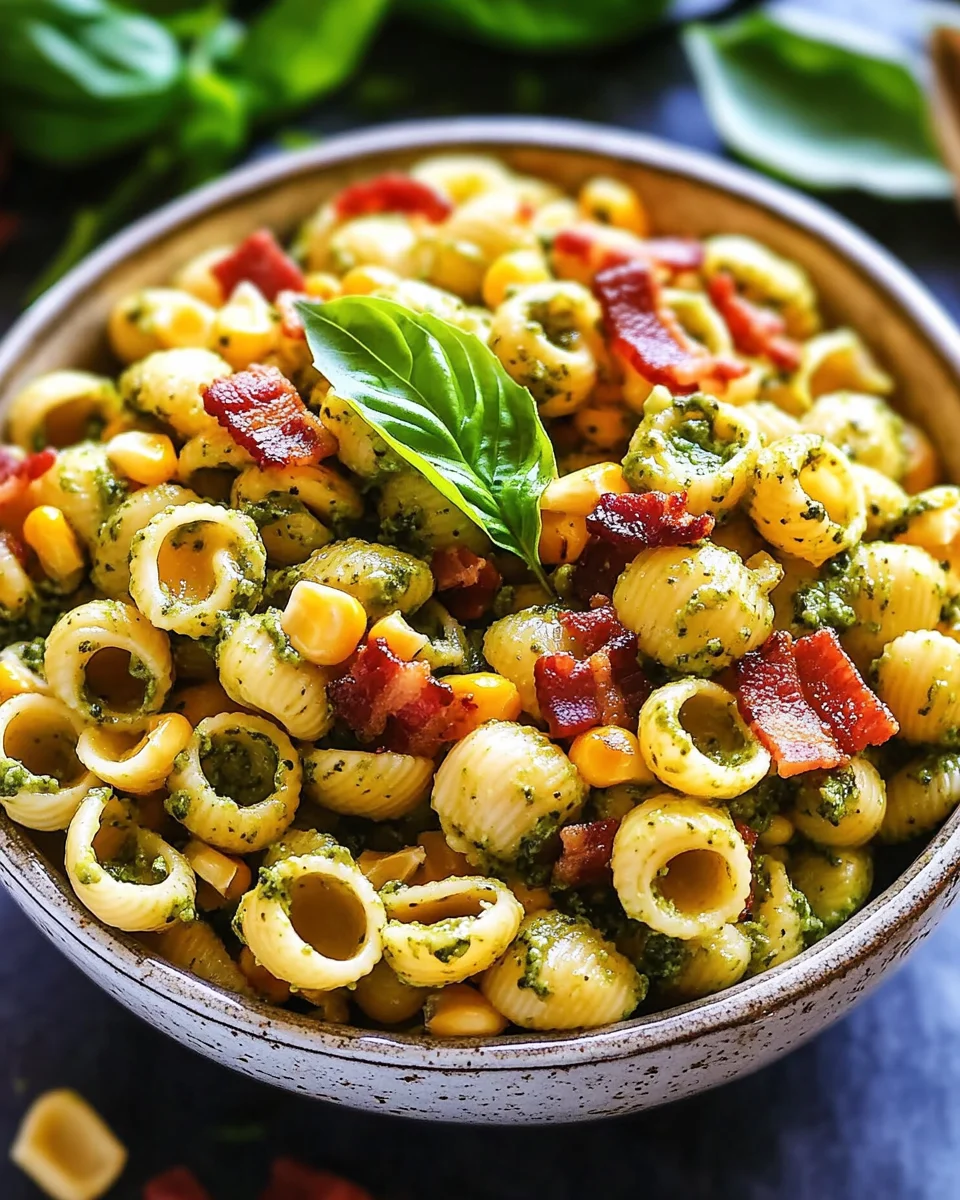 Corn Pasta Salad with Bacon and Creamy Pesto Dressing 20 Corn Pasta Salad with Bacon and Creamy Pesto Dressing