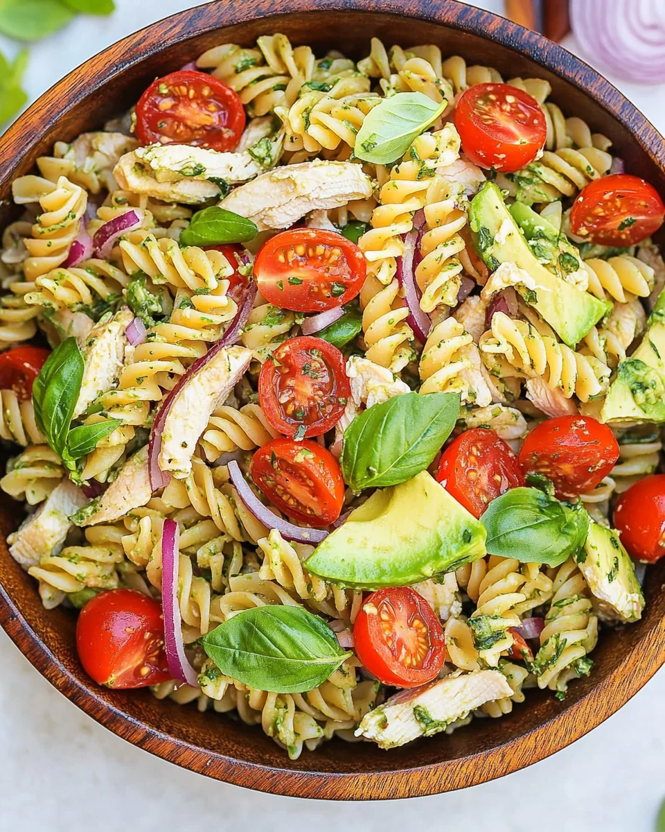 Healthy Chicken Pasta Salad with Avocado, Tomato, and Basil 20 Healthy