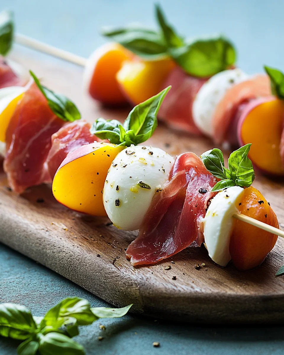 Mozzarella, Prosciutto, and Pickled Peach Appetizer Skewers 17 Mozzarella,