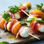 Mozzarella, Prosciutto, and Pickled Peach Appetizer Skewers