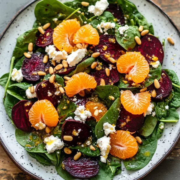 Beet Salad with Spinach and Honey-Mustard Lemon Dressing