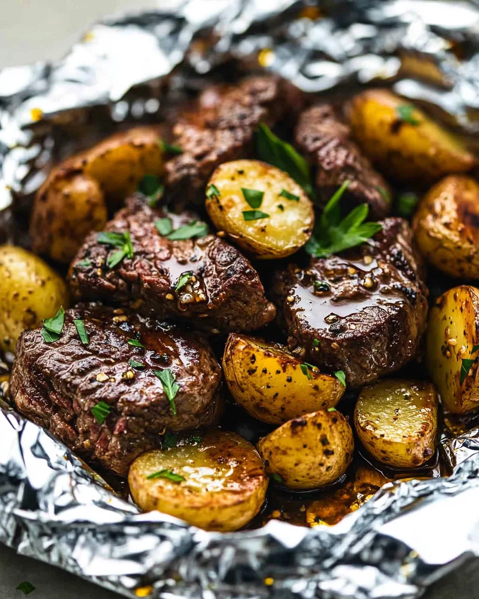 Garlic Butter Steak and Potato Foil Packets