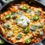 One Skillet Street Corn Chicken Enchilada Bake