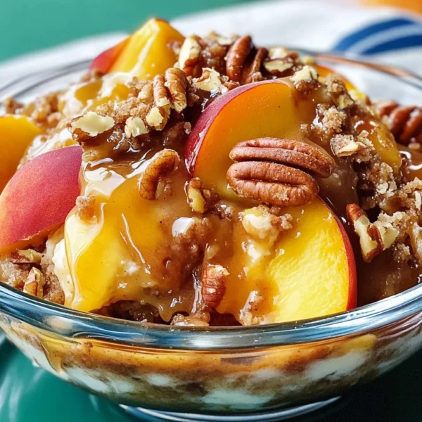Peach Dump Cake with Pecan Topping