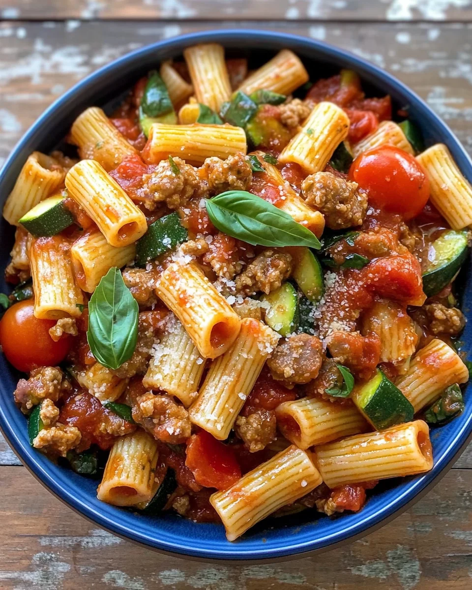 Rigatoni with Sausage, Tomatoes, and Zucchini