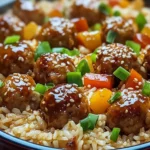 Honey Garlic Meatball Rice Bake
