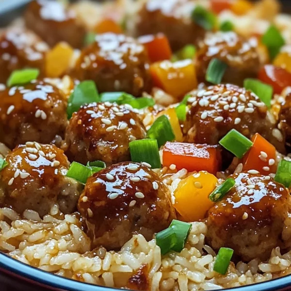 Honey Garlic Meatball Rice Bake